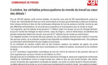 Communiqué de presse confédéral  du 05/10/2021 - 5 octobre, les véritables préoccupations du monde du travail au cœur des débats ! 