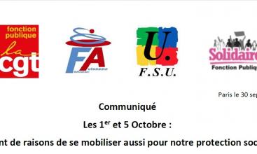 Communiqué intersyndical Les 1er et 5 Octobre : Autant de raisons de se mobiliser aussi pour notre protection sociale !