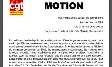 Syndicat de site AIA Clermont Ferrand - Motion du 10 janvier 2021