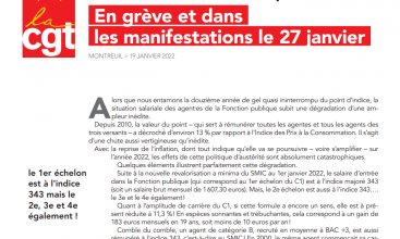 Tract CGT Fonction Publique : Pour nos salaires et notre pouvoir d’achat : En grève et dans les manifestations le 27 janvier.