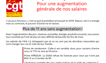 Tract AIA Clermont-Ferrand : 27 janvier 2022 Pour une augmentation générale de nos salaires.