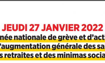 CGT Fédération Services Publics : JEUDI 27 JANVIER 2022 journée nationale de grève et d’actions pour l’augmentation générale des salaires, des retraites et des minimas sociaux.