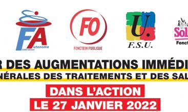 CGT FONCTION PUBLIQUE : POUR DES AUGMENTATIONS IMMÉDIATES ET GÉNÉRALES DES TRAITEMENTS ET DES SALAIRES DANS L’ACTION LE 27 JANVIER 2022