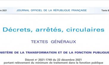 Décret no 2021-1749 du 22 décembre 2021 portant relèvement du minimum de traitement dans la fonction publique