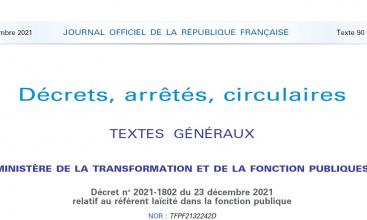 Décret no 2021-1802 du 23 décembre 2021 relatif au référent laïcité dans la fonction publique