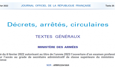 Arrêté du 8 février 2022 pour ouverture d'un examen pro accès à SACS