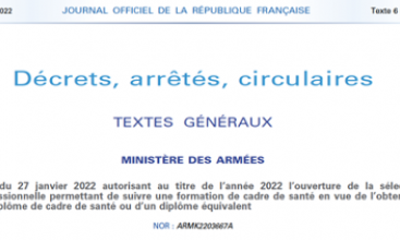 Arrêté du 27 janvier ouverture sélection pro permettant de suivre une formation de cadre de santé en vue de l'obtention du diplôme