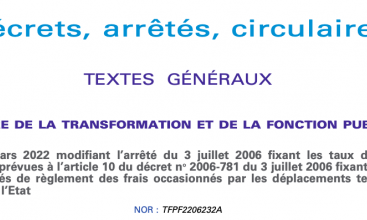 Arrêté du 14 mars 2022 modifiant l'arrêté du 3 juillet 2006 fixant le taux des indemnités km prévues par l'art. 10 du décret 2006-781 sur les frais de déplacements