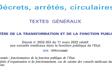 Décret 2022-353 du 11 mars 2022 relatif aux conseils médicaux dans la Fonction Publique d'État