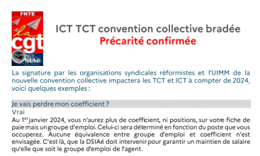 Tract SIAé  "ICT TCT convention collective bradée. Précarité confirmée."