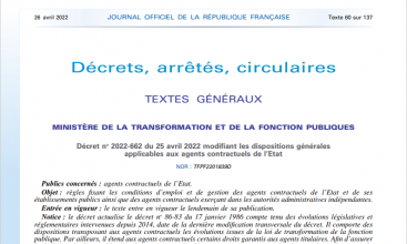 Décret 2022-662 du 25 avril 2022 modifiant les dispositions générales applicables aux agents contractuels de l'État