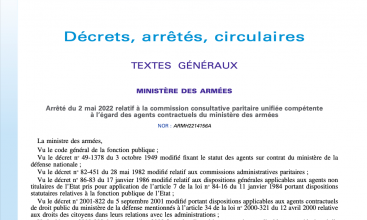 Arrêté du 2 mai 2022 relatif à la CCPU compétente à l'égard des agents contractuels du MinArm