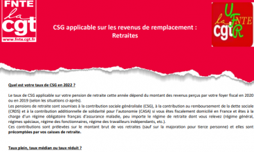 Tract UFR : CSG applicable sur les revenus de remplacement :  Retraites