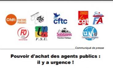 Communiqué de presse intersyndical Fonction Publique : Pouvoir d'achat des agents publics : il y a urgence !