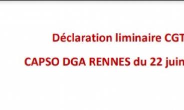 Déclaration Liminaire de la CAPSO DGA RENNES du 22 juin 2022.