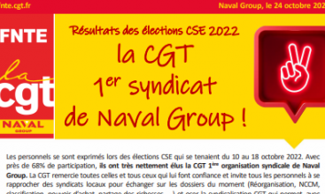 Résultats des élections CSE 2022 la CGT  1 er syndicat de Naval Group !
