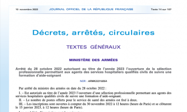 Arrêté du 28 octobre 2022 ouverture sélection pro permettant aux ASHQC de suivre une formation d'Aide-Soignant