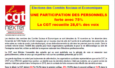 Tract GIAT NEXTER Elections des Comités Sociaux et Economiques UNE PARTICIPATION DES PERSONNELS forte avec 75% La CGT recueille 28,6% des voix