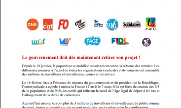 Communiqué intersyndical du 07 mars 2023 - Le gouvernement doit dès maintenant retirer son projet !
