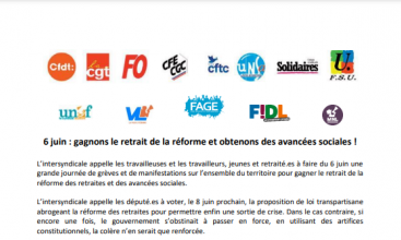 Communiqué intersyndical du 30 mai 2023 : 6 juin : gagnons le retrait de la réforme et obtenons des avancées sociales !