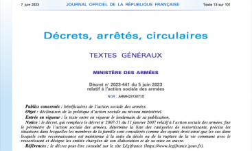 Décret 2023-441 relatif à l'Action Sociale des Armées