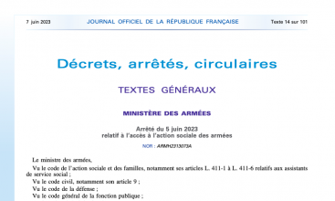 Arrêté du 5 juin 2023 relatif à l'accès à l'Action Sociale des Armées
