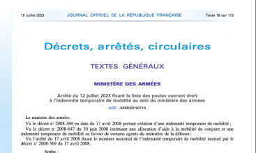 Arrêté du 12 juillet 2023 fixant la liste des postes ouvrant droit à l'ITM au sein du MinArm