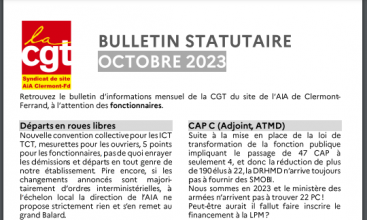 AIA CLERMONT-FERRAND : BULLETIN STATUTAIRE OCTOBRE 2023