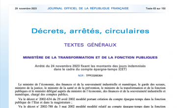 Arrêté du 24 novembre fixant les montants des jours indemnisés dans le cadre du CET