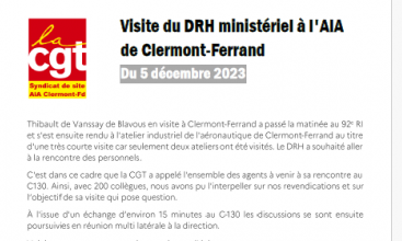AIA Clermont-Ferrand - Compte rendu de la visite du DRH-DM du 05 décembre 2023.