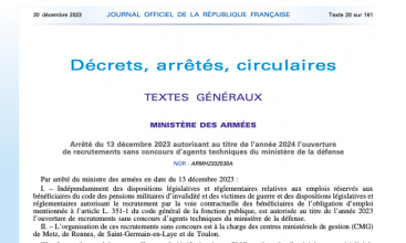 Arrêté du 13 décembre 2023 autorisant l'ouverture de recrutements sans concours d'ATMD