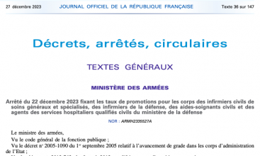 Arrêté du 22 décembre 2023 fixant les taux de promotion des ISGS, Infirmier Défense, AS et ASHQC