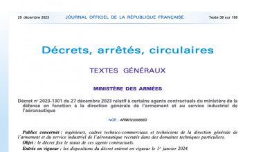 Décret 2023-1301 du 27 décembre 2023 relatif aux ICT/TCT en fonction à la DGA et au SIAé