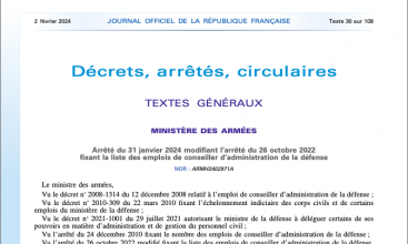 Arrêté du 31 janvier 2024 modifiant l'arrêté du 26 oct 2022 fixant la liste des emplois de CAD