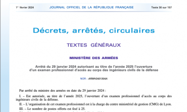 Arrêté du 29 janvier 2024 autorisant au titre de l'année 2025 l'ouverture d'un examen professionnel d'accès au corps des ICD