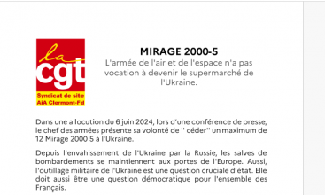 Tract AIA Clermont-Ferrand : MIRAGE 2000-5 - L'Armée de l'Air et de l'Espace n'a pas vocation à devenir le supermarché de l'UKRAINE.