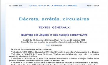 Arrêté du 18 déc 2024 modifiant l'arrêté du 26 oct 2022 fixant la liste des emplois de Conseiller d'Administration de la Défense