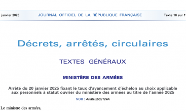 Arrêté du 20 janvier fixant le taux d'avancement d'échelon au choix applicable aux OE au titre de 2025