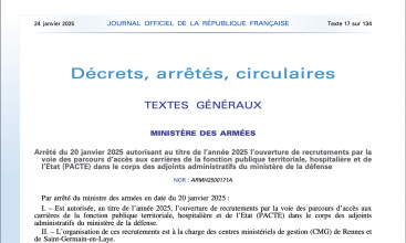 Arrêté du 20 janvier autorisant pour 2025 l'ouverture de recrutement par la voie PACTE dans le corps des Adjoints Administratifs