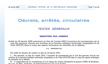 Arrêté du 20 janvier 2025 autorisant pour 2025 l'ouverture de recrutement par la voie PACTE d'ATMD