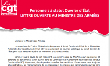 Lettre ouverte au Ministre des Armées du 29 octobre 2024 - Personnel à statuts ouvriers.