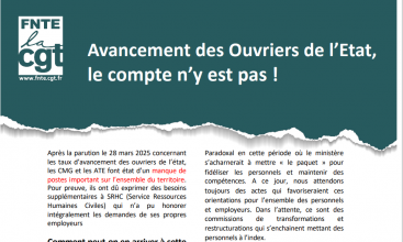 Tract FNTE - Avancement des Ouvriers de l’Etat, le compte n’y est pas !