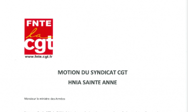 Motion du syndicat de l'HNIA Sainte-Anne - TOULON à Ministre des Armées.