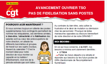 Tract AIA BORDEAUX - Avancement ouvrier TSO - Pas de fidélisation sans postes.