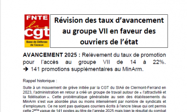 BdD CAZAUX  - Révision des taux d'avancement au groupe VII en faveur des OE.