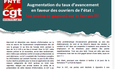 Augmentation du taux d’avancement en faveur des ouvriers de l’état : Les postes se gagnent sur le terrain !!!  