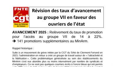 BdD CAZAUX : Révision des taux d’avancement au groupe VII en faveur des Ouvriers de l’État