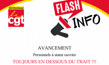 AIA BORDEAUX - FLASH INFO : AVANCEMENT PERSONNEL À STATUT OUVRIER TOUJOURS EN DESSOUS DU TRAIT !!!