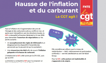 Flash info NAVAL-GROUP - Hausse de l'inflation et du carburant La CGT agit ! 