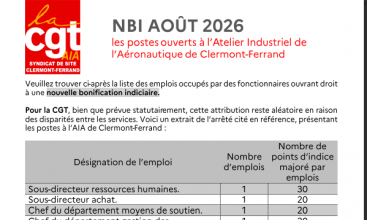 Tract AIA CLERMONT-FERRAND : NBI AOÛT 2026 les postes ouverts à l'AIA de CLERMONT-FERRAND.